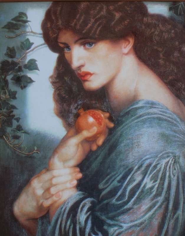 Beautiful print of painting by Dante Rossetti - Prosperine, Romanticism. In vintage gilded frame.
