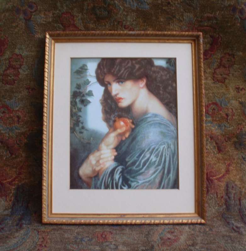 Beautiful print of painting by Dante Rossetti - Prosperine, Romanticism. In vintage gilded frame.