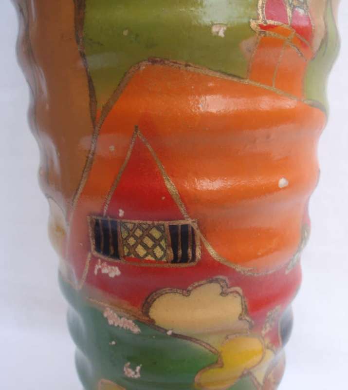 Art Deco - Savoy Wilton - hand painted vase, design reminecent of Clarice Cliff designs.