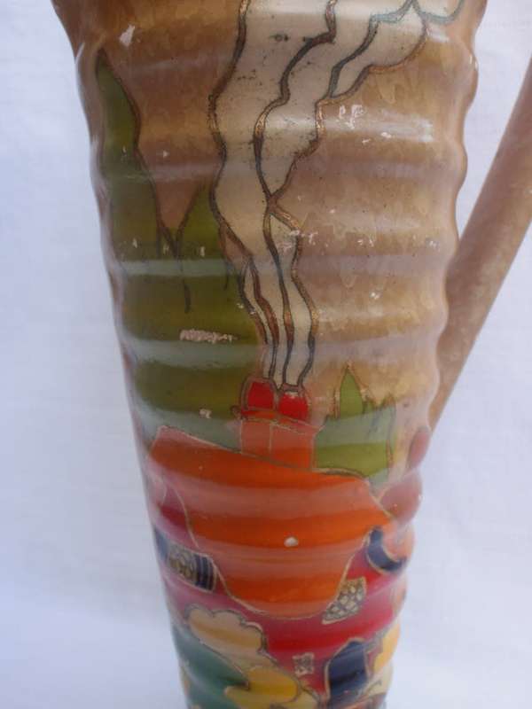Art Deco - Savoy Wilton - hand painted vase, design reminecent of Clarice Cliff designs.