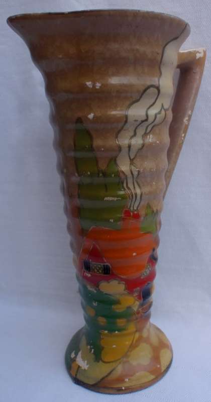 Art Deco - Savoy Wilton - hand painted vase, design reminecent of Clarice Cliff designs.