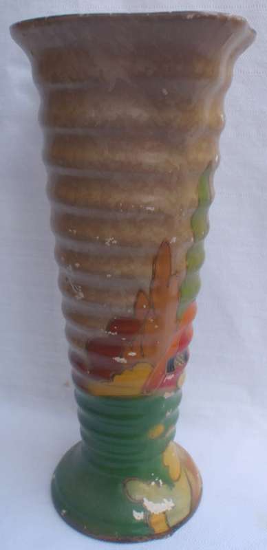 Art Deco - Savoy Wilton - hand painted vase, design reminecent of Clarice Cliff designs.