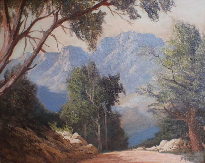 Majestic vintage oil painting by Tchape - Drakensburg Mountains - Lovely old piece of original art.