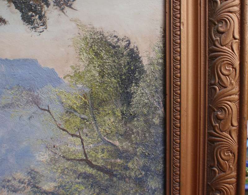 Majestic vintage oil painting by Tchape - Drakensburg Mountains - Lovely old piece of original art.