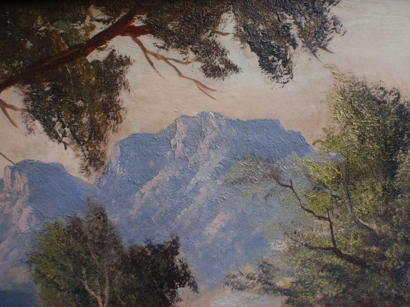 Majestic vintage oil painting by Tchape - Drakensburg Mountains - Lovely old piece of original art.