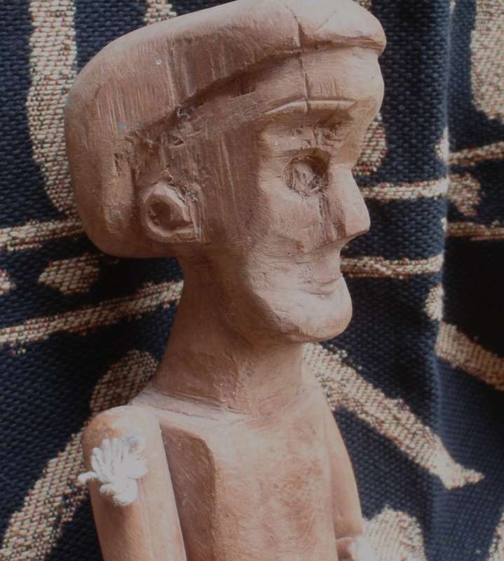 African wood carving by well known Bethwell Mahlaba - jointed limbed figure. Signed on each foot.