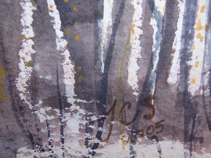 Charming original Judy Shepley `Dew on Spider Webs`  Dawn at Sharsted Yews. English country home.