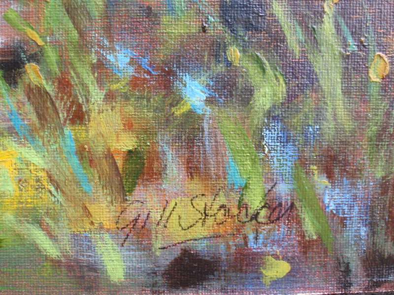 Original oil `Sun Dappled Forest` lovely impressionist painting by Gill Strachan
