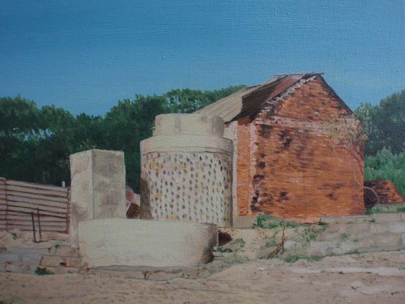 South African investment art Aidan Walsh 1932-2009. `Backyard Dordrecht`. Listed artist Strauss & Co