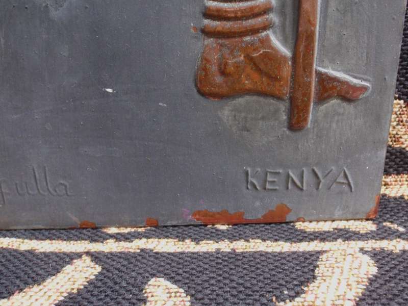 Authentic Maasai Warrior copper panel by Kenya`s artist Nafulla. Collectible African artistry.