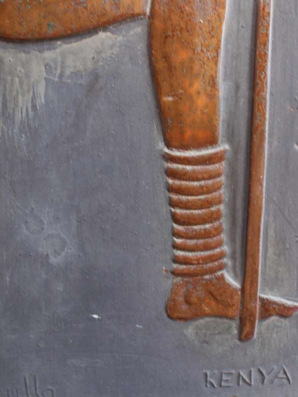 Authentic Maasai Warrior copper panel by Kenya`s artist Nafulla. Collectible African artistry.