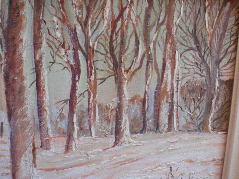 Original oil painting `Winter Forest` Beautiful atmospheric snow scene in gorgeous hues.