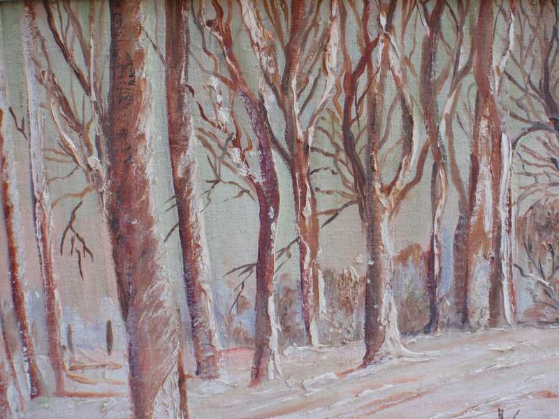 Original oil painting `Winter Forest` Beautiful atmospheric snow scene in gorgeous hues.