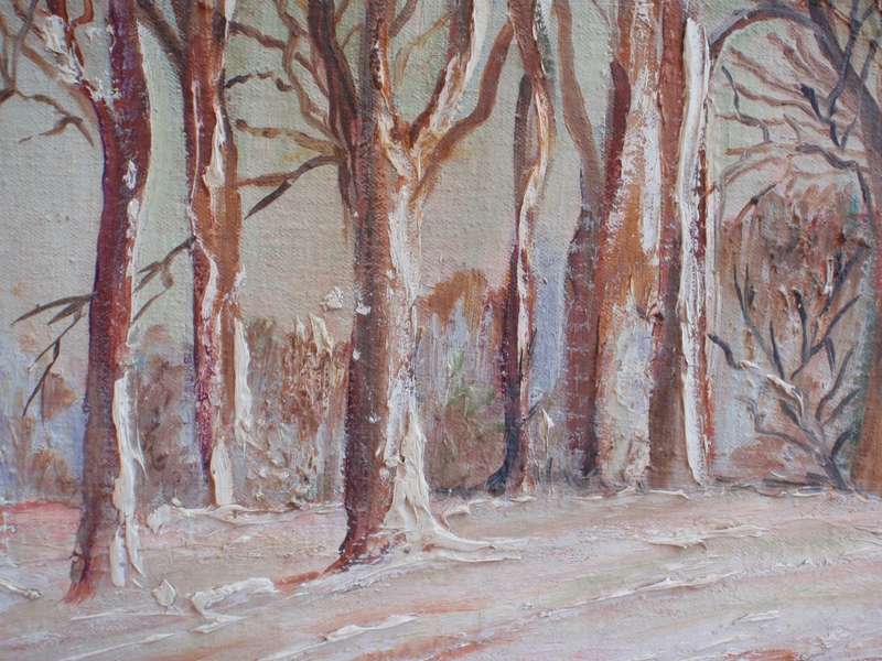 Original oil painting `Winter Forest` Beautiful atmospheric snow scene in gorgeous hues.