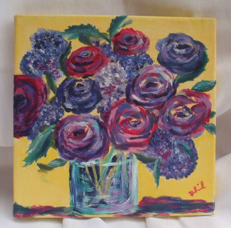 Gorgeous original oil Cerise Flowers in Vase. Spontaneous and naive, impressionist painting.