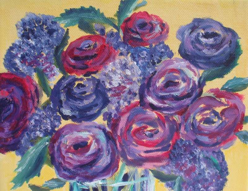 Gorgeous original oil Cerise Flowers in Vase. Spontaneous and naive, impressionist painting.