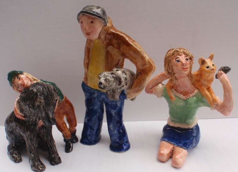 Pottery, Pet Lovers. Whimsical, weird, wonky and wonderful.  Unique set of three adorable pieces.