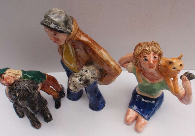 Pottery, Pet Lovers. Whimsical, weird, wonky and wonderful.  Unique set of three adorable pieces.