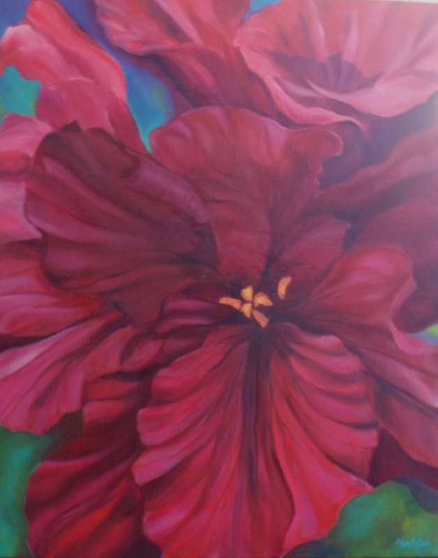 Original Arlene McDade `Ruby Hibiscus` Well documented S.African artist.