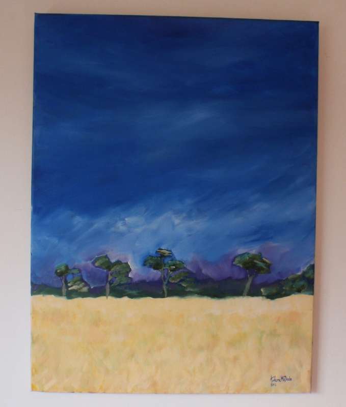 Original Arlene McDade `Scatterlings of Africa` Big blue skies and bleached golden grasses.