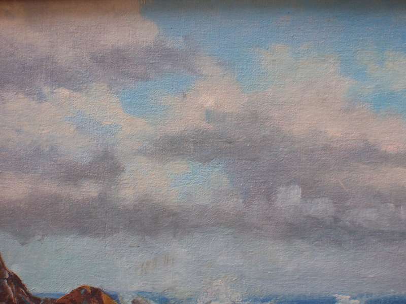 Seascape vintage oil Les Hosken 1967. Majestic large moody ocean scene with beautiful clouds.
