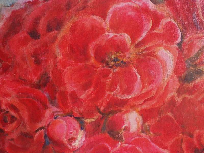 Original oil by Colleen Hamer AWSSA. Red Floribunda Roses. Rich rosey hues, beautiful