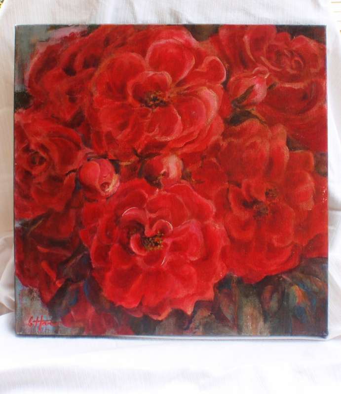 Original oil by Colleen Hamer AWSSA. Red Floribunda Roses. Rich rosey hues, beautiful