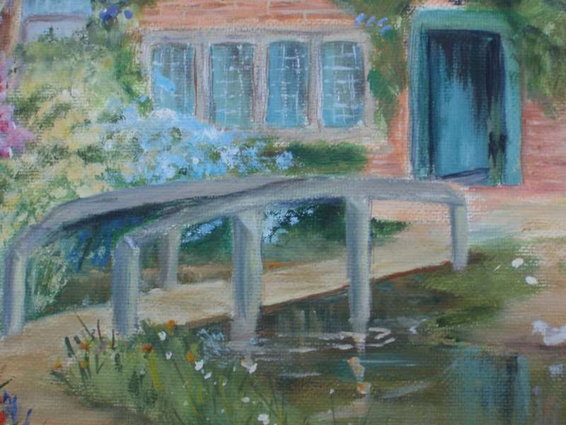 Original oil on canvas board. Old World country cottage - most charming.