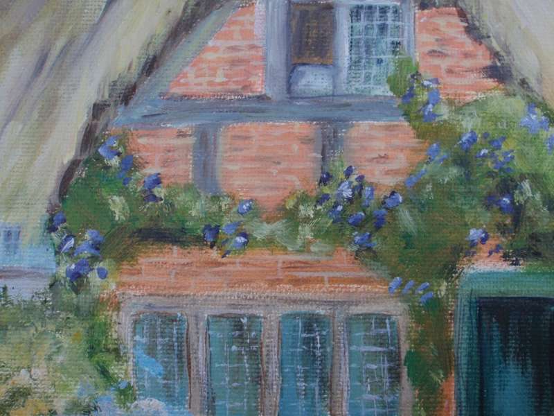 Original oil on canvas board. Old World country cottage - most charming.