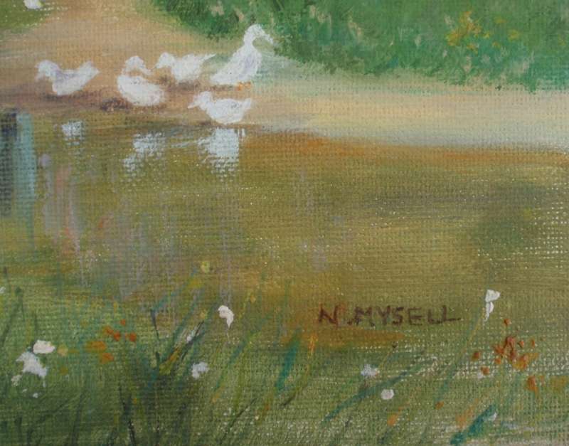 Original oil on canvas board. Old World country cottage - most charming.