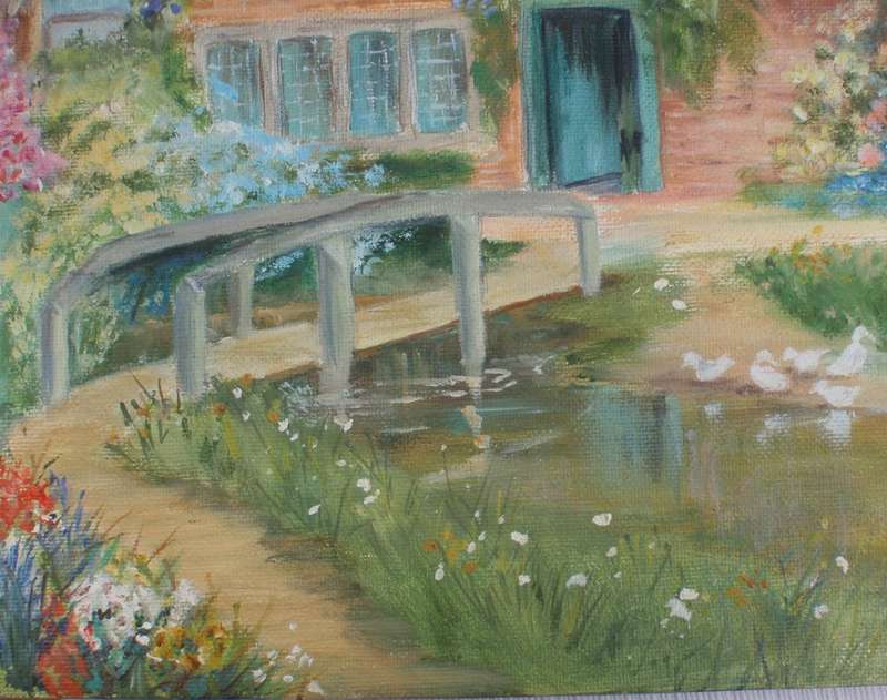 Original oil on canvas board. Old World country cottage - most charming.