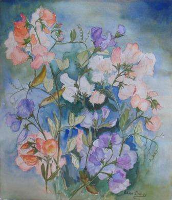 Original watercolour 'SWEETPEAS' by Alice Lindley (43cm x 38cm) REALLY EXQUISITE ART!!!