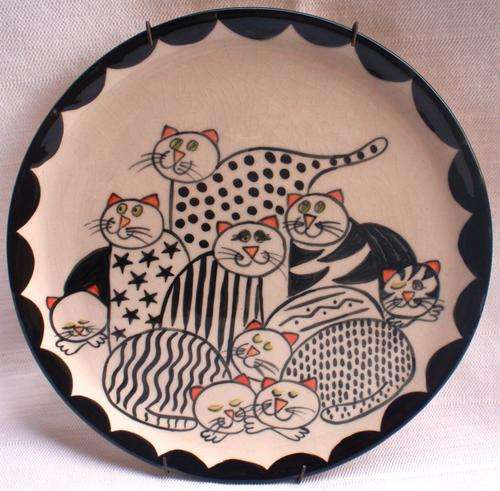 TWO HAND PAINTED DECORATIVE PLATES - SIGNED AND DATED.  'MOGGY ABOUT CATS' SERIES - SEE OTHER ONE!!!