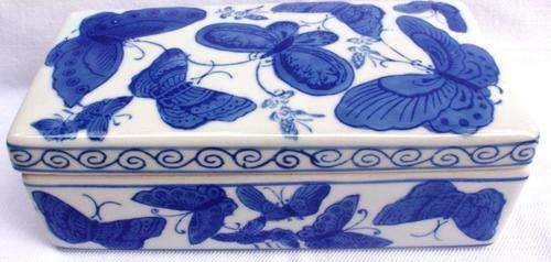 BEAUTIFUL BLUE & WHITE, BUTTERFLY BOX - NICE LARGE SIZE!!!
