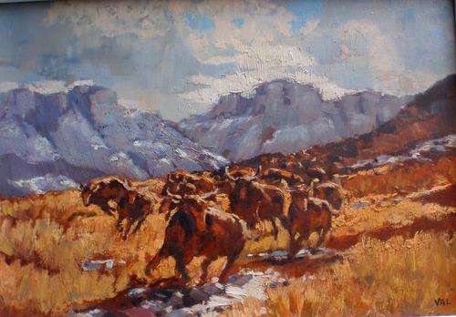 MASTERFUL PAINTING - 'BULLS' LOVELY VINTAGE PIECE IN GOOD CONDITION - MASCULINITY!!!