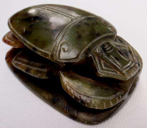 EGYPTIAN - BEAUTIFUL 'HEART SCARAB' HEWN IN JADE COLOURED SOAPSTONE - UNUSUAL!!!