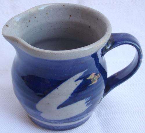 UNIQUE, RUSTIC POTTERY MILK JUG - HANDMADE IN A LOVELY DEEP BLUE and GREY - BARGAIN