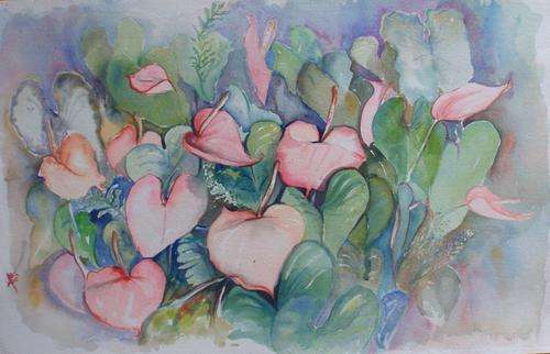 LOVELY ORIGNAL WATERCOLOUR PAINTING 'ANTHURIAMS'