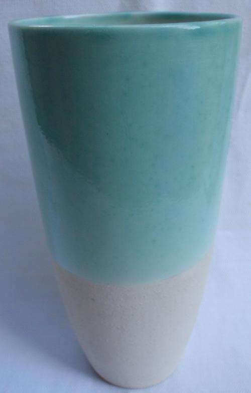 OCEAN HUES - HALF GLAZED WITH AQUA-TURQUOISE - TALL VASE - GORGEOUSE