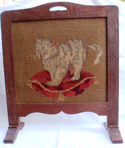 VINTAGE FIRE SCREEN - PRICE REDUCED!!! -  TAPESTRY PUSSYCAT - OAK FRAME - A MUST HAVE!!!