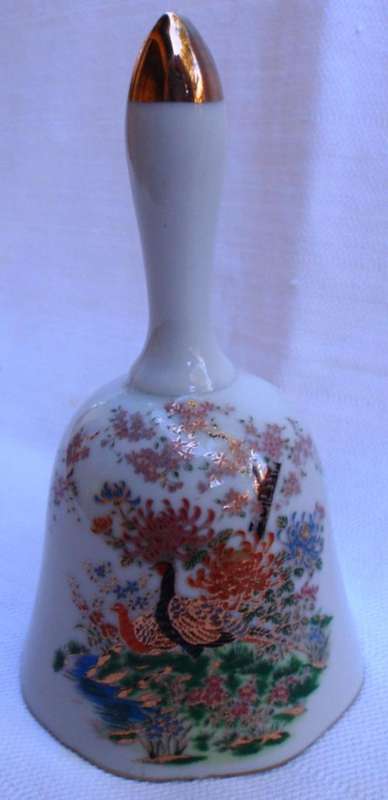 JAPANESE BELL - LOVELY DESIGN WITH PEACOCKS & CRYSANTHIMUMS - BARGAIN PRICE!!!