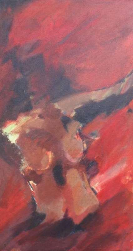 ORIGINAL OIL ON CANVAS, ABSTRACT ART 'CRIMSON NUDE' - RICH COLOURS!!!