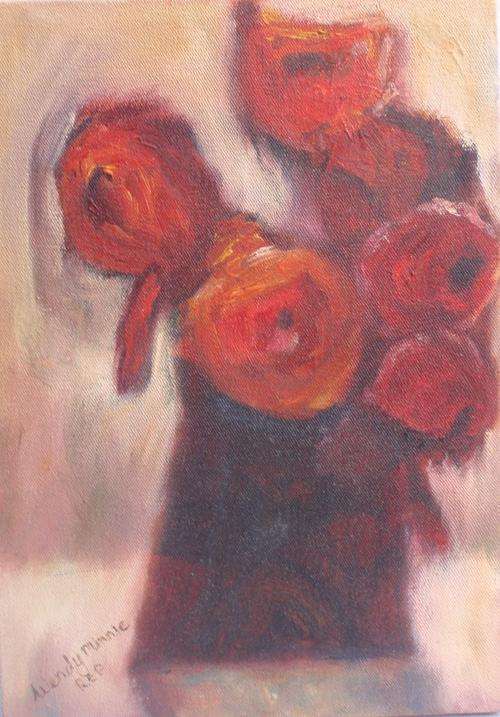 ORIGINAL OIL ON CANVAS 'ROSE STUDY' FABULOUS LITTLE PIECE OF ART - DECORATE WITH ORGINALS!!!
