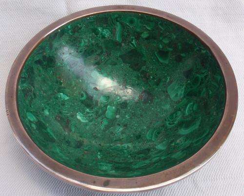 VINTAGE - STUNNING MALACHITE & BRASS BOWL - SOLID AND HEAVY, CUT FROM HUGE PIECE OF MALACHITE!!!