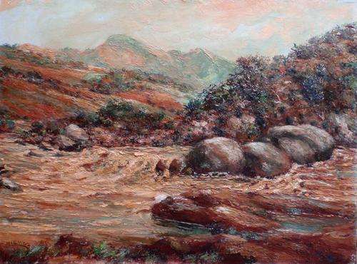 VINTAGE - ORIGINAL OIL 'UMGENI RAPIDS' SIGNED 'H.LEMGO' - OLD AND INTERESTING!!!