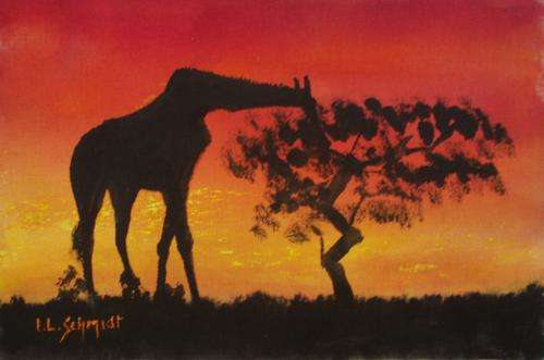 Original Ivy Schmidt 1917-2008 'Africa Series - Giraffe & Acacia'