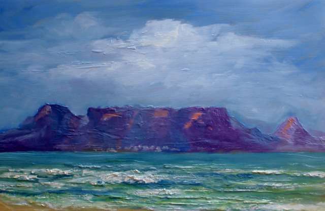 BEAUTIFUL ORIGINAL SEASCAPE - 'MYSTICAL TABLE MOUNTAIN' SIZE 60cm x 40cm NICE SIZE! - BARGAIN PRICE!