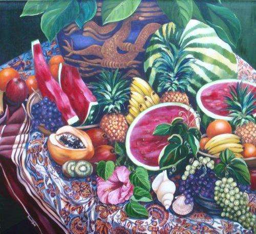 FABULOUS PAINTING - Arlene McDade 'Tropical Banquet'  LARGE CANVAS 128cm x 112cm