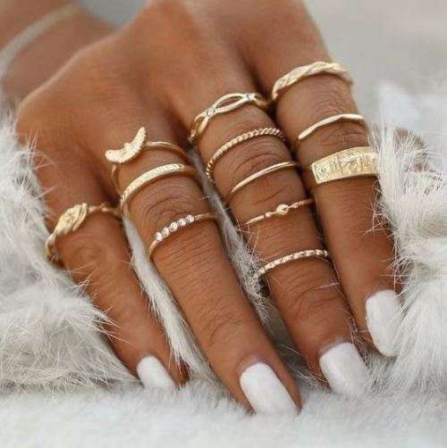 JT - 12 Pcs/Set Women Ring Jewelry Bohemian golden set of earrings