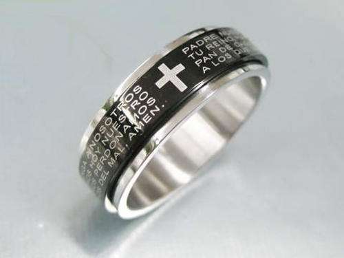 Stainless Steel Black Silver Tone Religious Lords Spanish Prayer Mens Ring Size 20